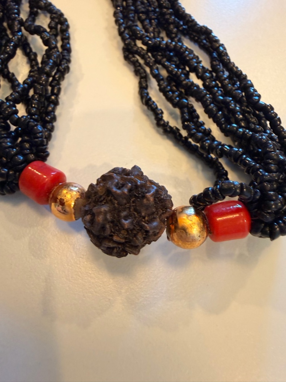 Black and Red Beaded Multi-Strand Necklace